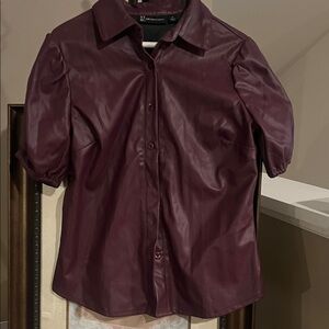 New York & Company Maroon Faux Leather Shirt